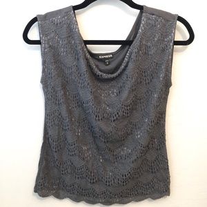 Cute Express Crochet Lace Dark Gray Top Small